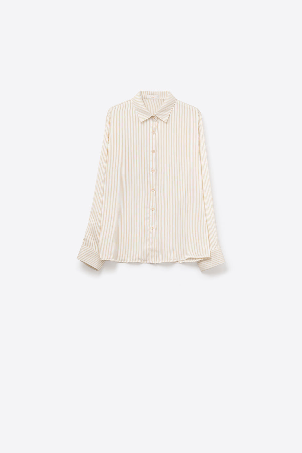 Beige Vertical Stripe Button-Down Shirt