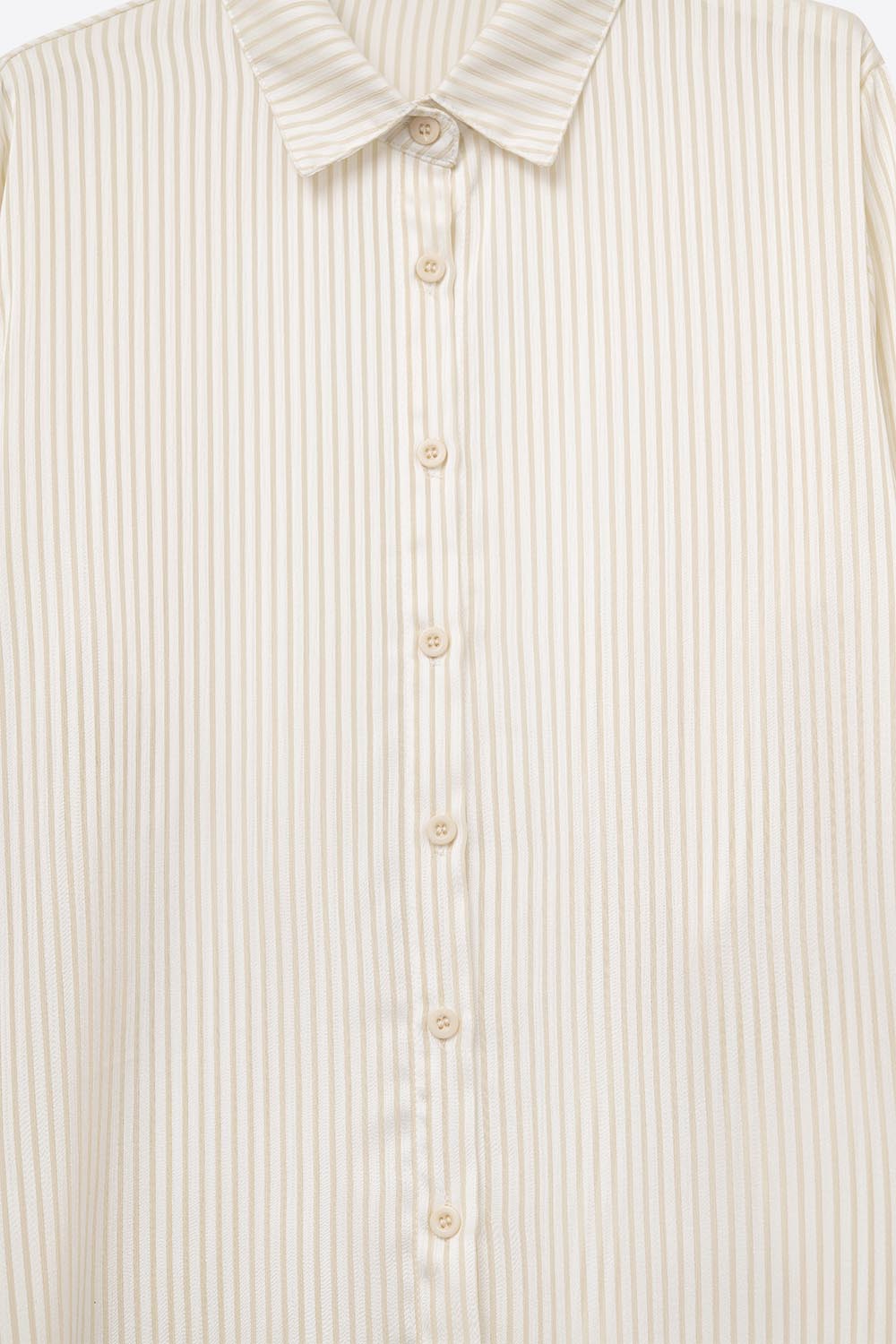 Beige Vertical Stripe Button-Down Shirt
