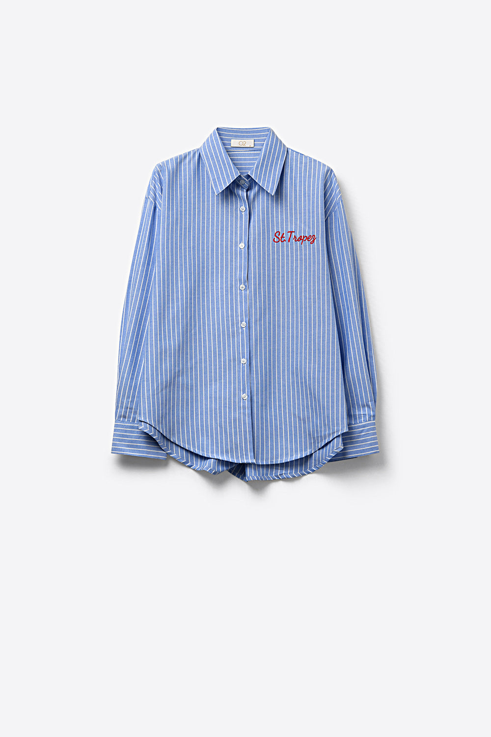 Blue Striped Embroidered Button-Up Shirt