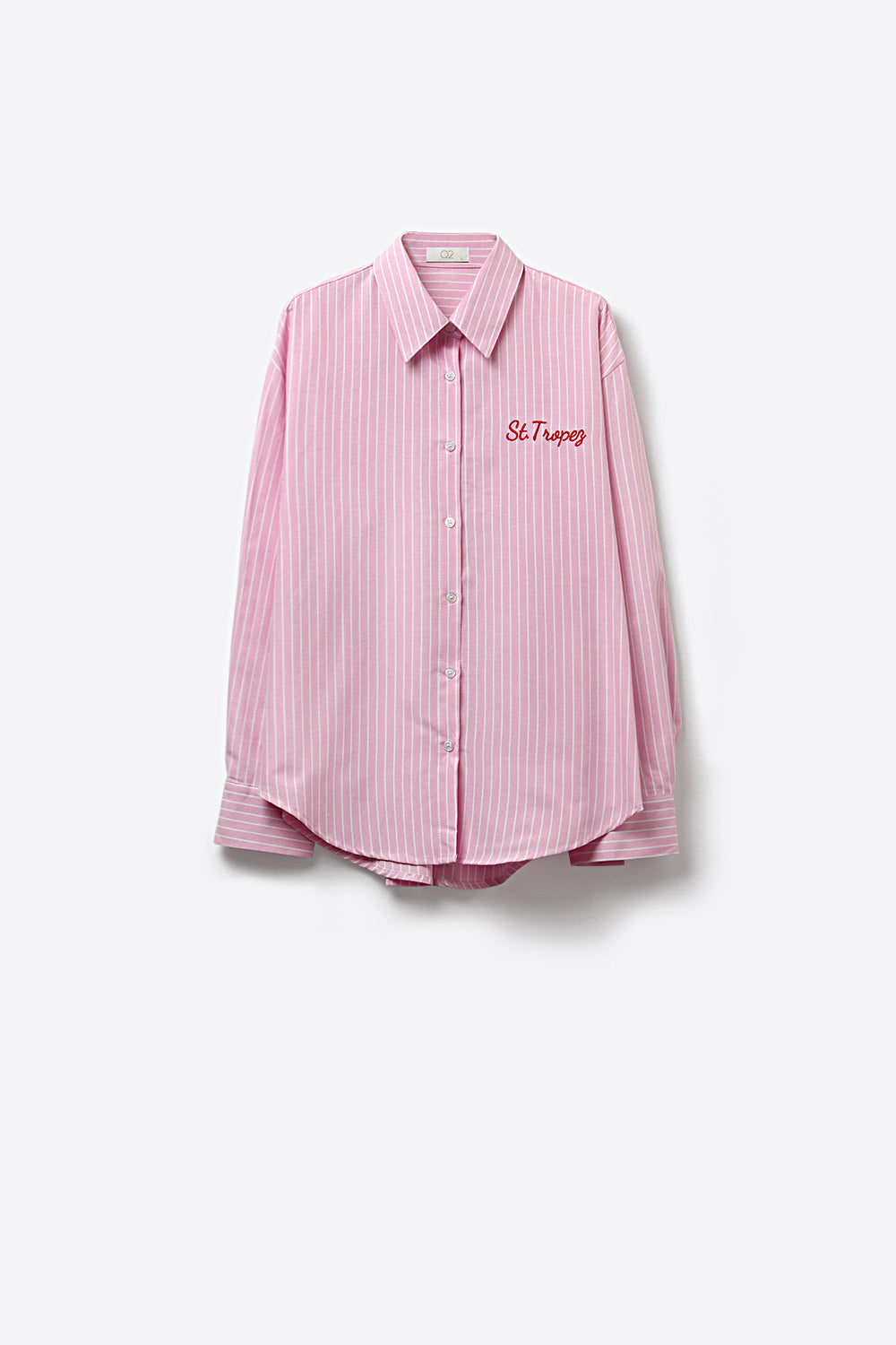 Pink Striped Embroidered Button-Up Shirt