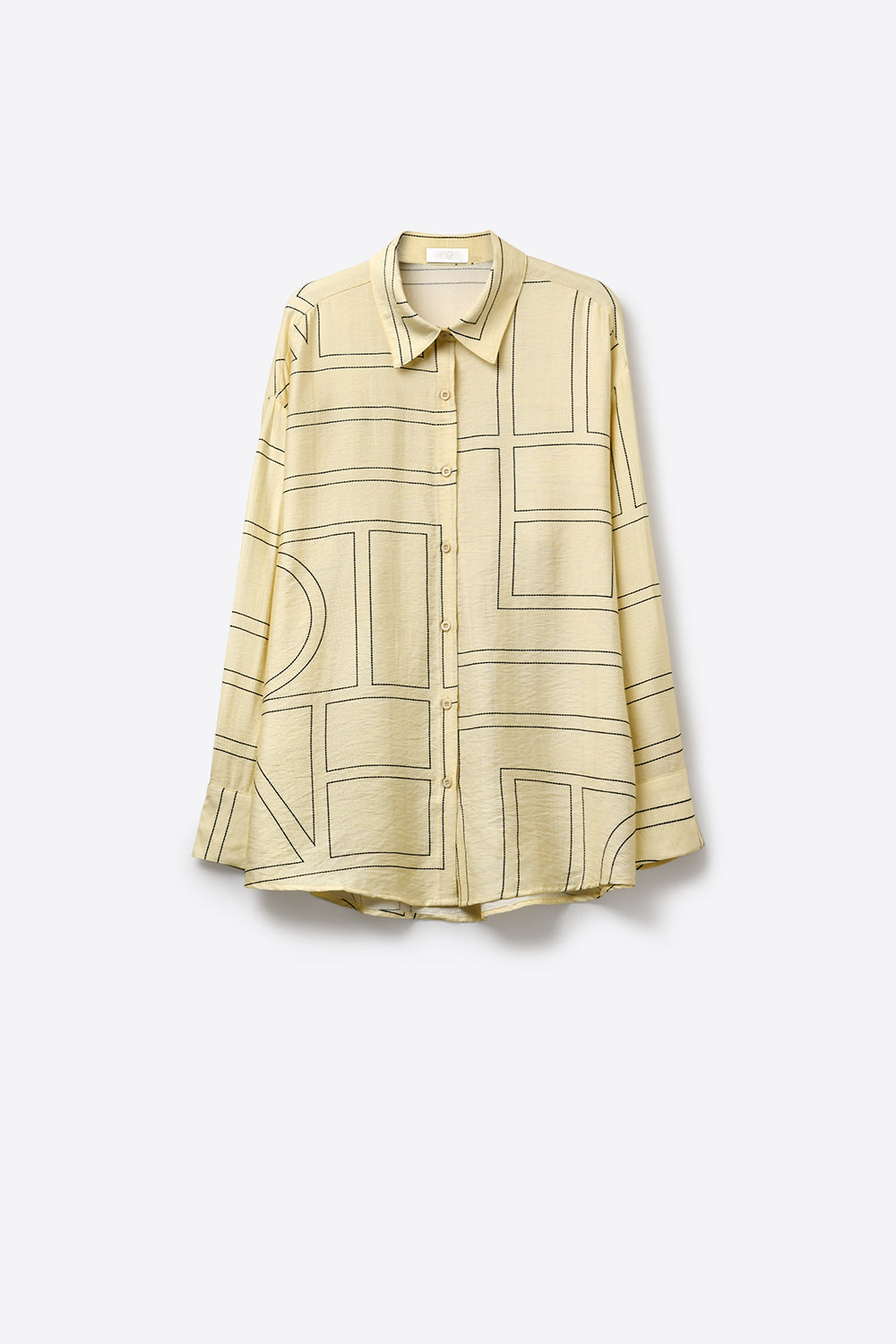 Cream Geometric Print Button-Up Shirt