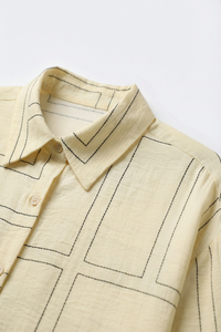 Cream Geometric Print Button-Up Shirt