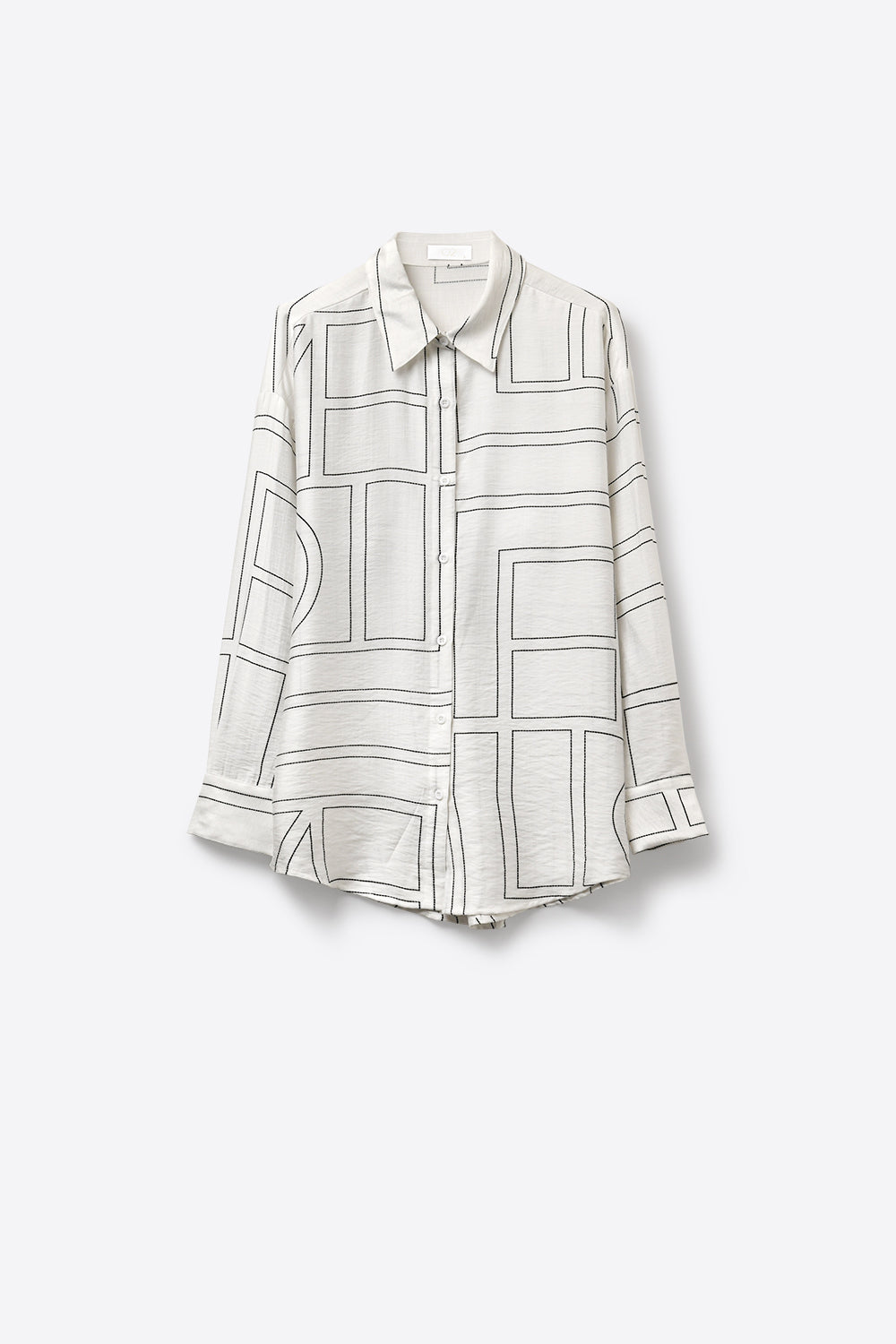 White Geometric Print Button-Up Shirt
