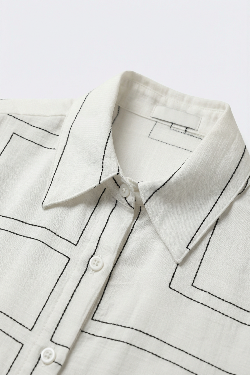 White Geometric Print Button-Up Shirt