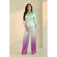 Satin Ombre Button-Up Shirt and Wide-Leg Pant Set