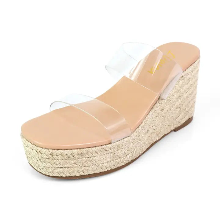 Alyah Clear Strap Espadrille Platform Wedge Sandals