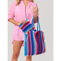 Multicolor Striped Mesh Net Tote Bag