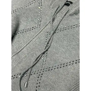 Rhinestone Sweater Hoodie Zip-Up