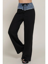 Two Tone Denim Black Waist Wide Leg Lounge Pants