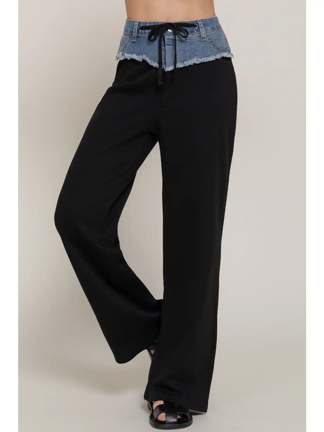 Two Tone Denim Black Waist Wide Leg Lounge Pants