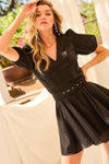 V-Neck Puff Sleeve With Buckle Organza Dress