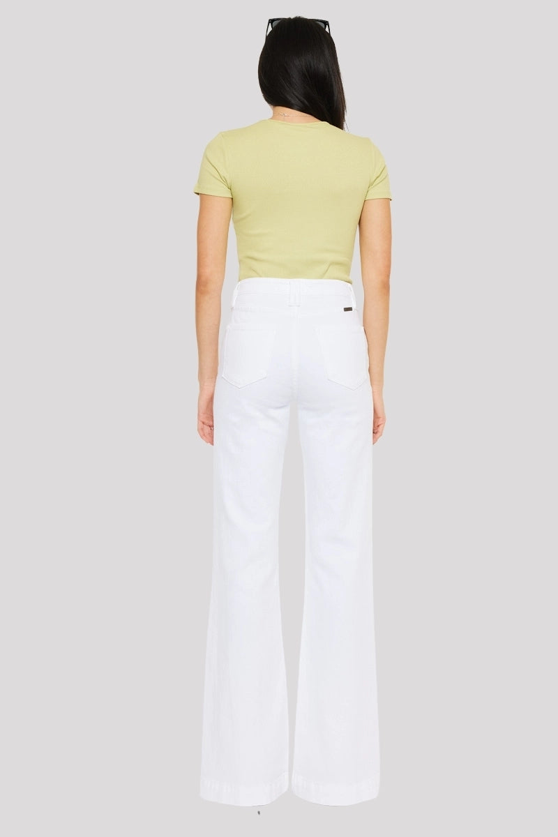 High Rise White Wide Leg Jeans with Full Length Fit