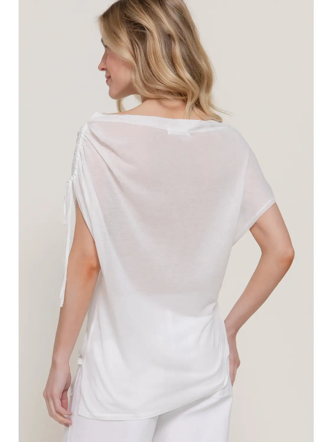 White One Shoulder Drawstring Side Top