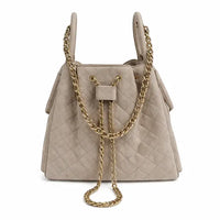 Quilted Bucket Large Bag with Gold Chain Strap and Drawstring Closure