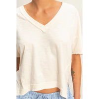 OFF White Relaxed Fit Cropped V Neck Tee