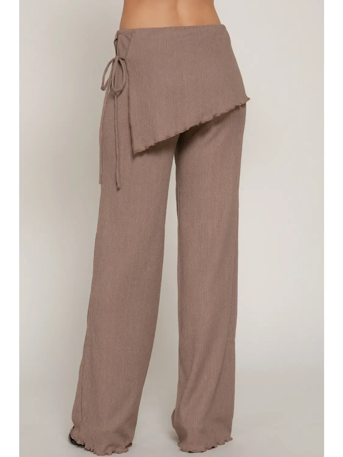 Nude Textured Wrap Detail Wide Leg Pants