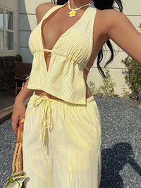 Stripe Halter Crop Top & Wide Leg Pants Set