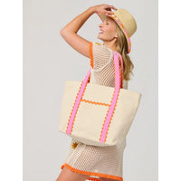 Shell Trim Wide Brim Straw Beach Hat with Contrast Edge
