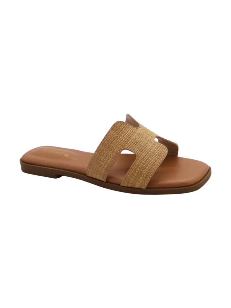 Natural Woven Cutout Flat Slide Sandals