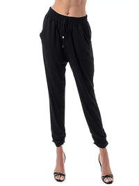 Black Drawstring Waist Jogger Pants with Tapered Leg
