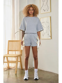 Heather Gray Lounge Shorts with Oversized Satin Side Bows