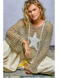 Boho Crochet Star Hooded Knit Top