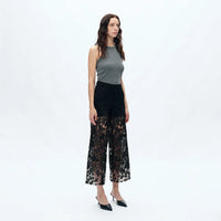 Black Wide Leg Jeans with Sheer Floral Lace Panels