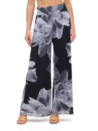 Monochrome Floral Wide Leg Palazzo Pants
