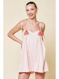 Watermelon Embroidered Tie Strap Romper
