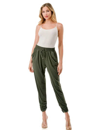 Green Drawstring Waist Jogger Pants with Tapered Leg