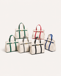 Canvas Contrast Stripe Lock Tote Bag