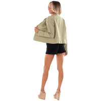 Green Cropped Utility Jacket with Button Front and Pocket Detail