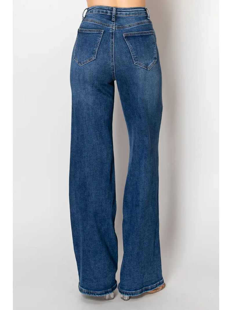 Grommet Studded Flare Denim Pants