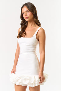 Ivory Square Neck Ruffle Hem Bodycon Mini Dress