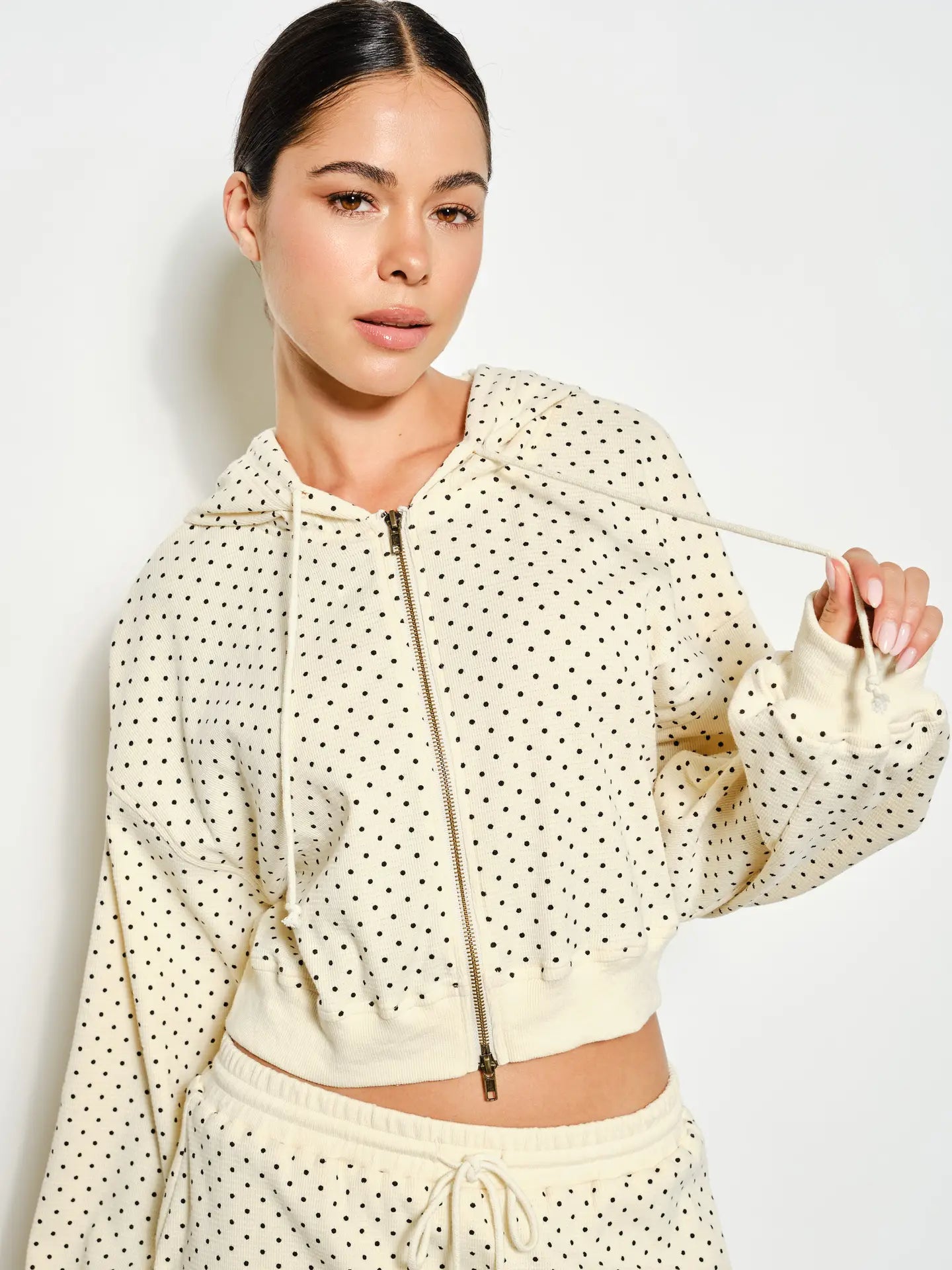 Polka Dot Cropped Zip-Up Hoodie Jacket