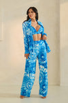 Blue Tie-Dye 3-Piece Wide-Leg Pant Set