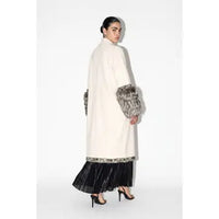 Vegan Fur Cuff Embroidered Open-Front Duster Coat
