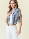 Powder Blue Fringe-Trimmed Western Crop Vest