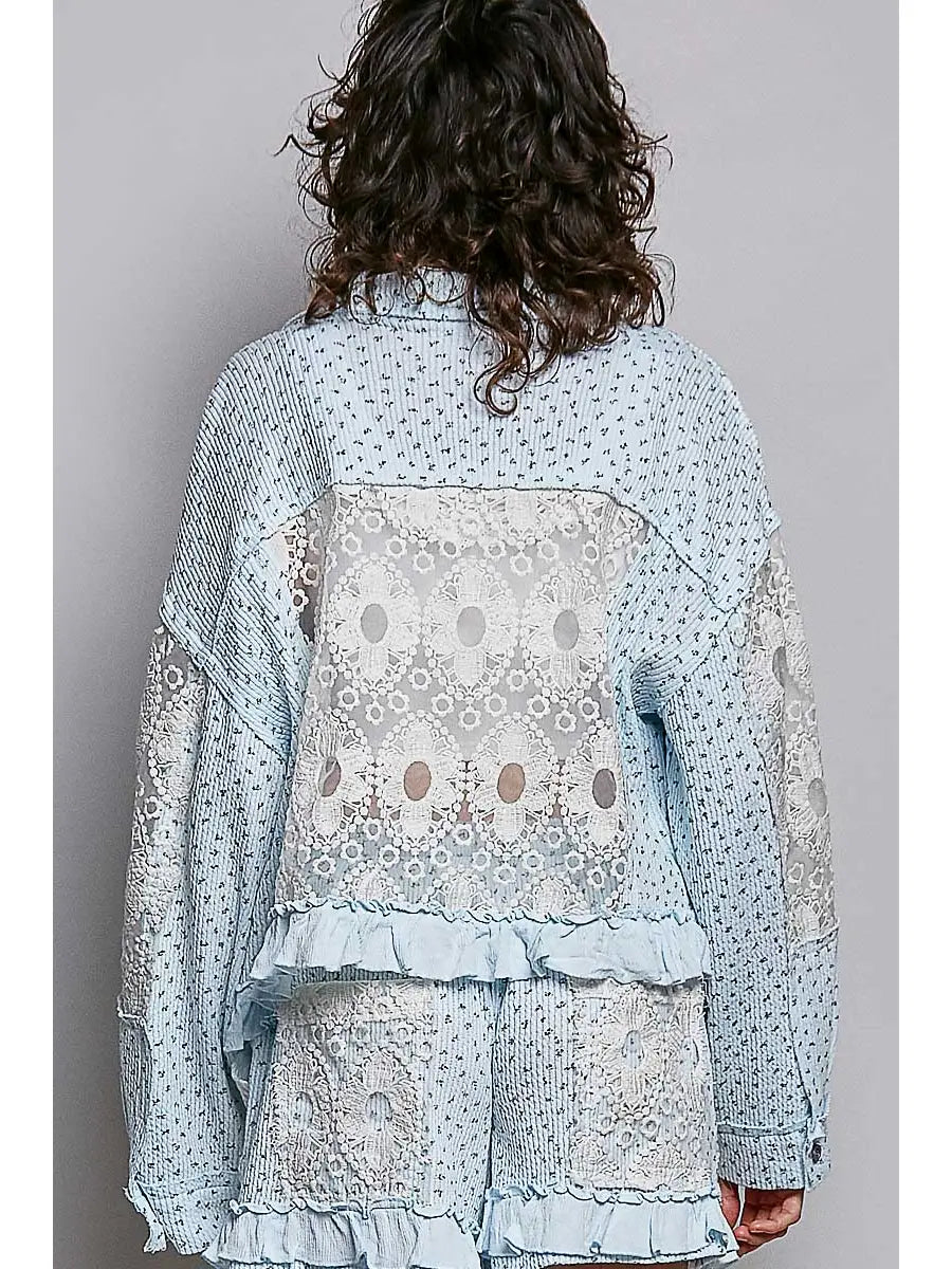 Blue Floral Lace Patchwork Top