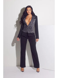 Black Tailored Pants with Gray Wash Waistband Detail