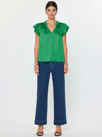 Emerald Green Ruffle Sleeve V-Neck Blouse