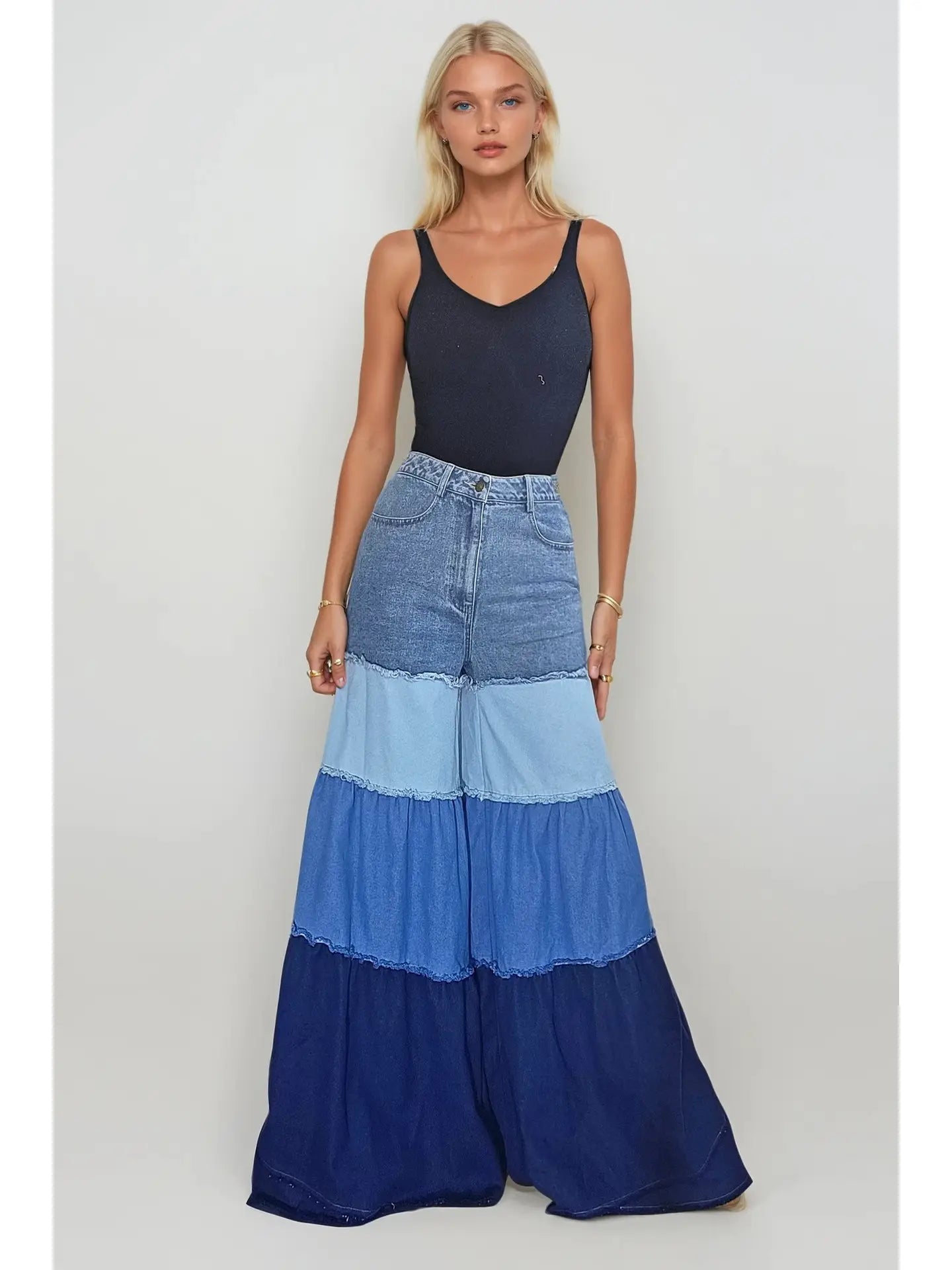 Multi Tiered Wide Leg Palazzo Jeans