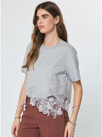 Lace Hem Cropped Short Sleeve Top Gray