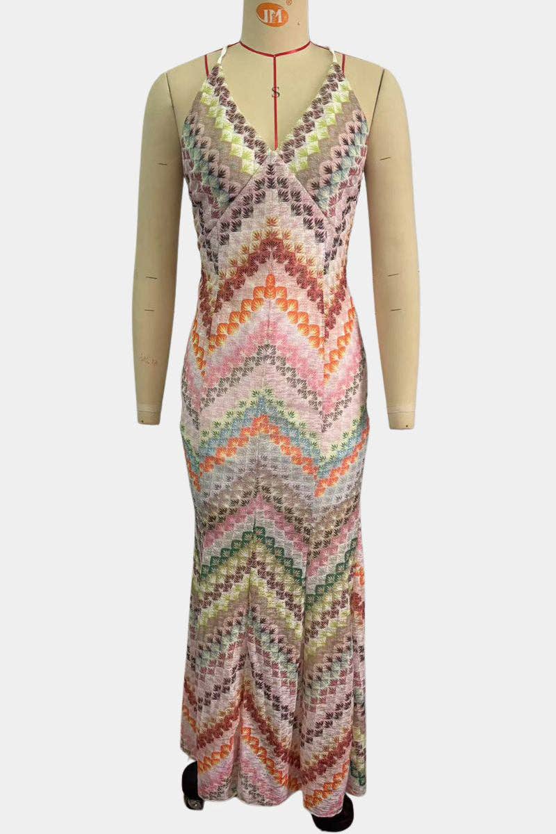 Bohemian Crochet Maxi Dress Beige / S