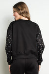 Crystal Heart Embellished Black Sweatshirt