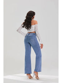 High Waist Rhinestone Floral Embroidered Flare Jeans