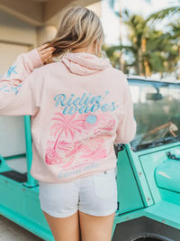Pink Coastal Graphic Hoodie with Starfish Sleeve Detail