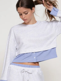 Layered Contrast Trim Cropped Long Sleeve Top