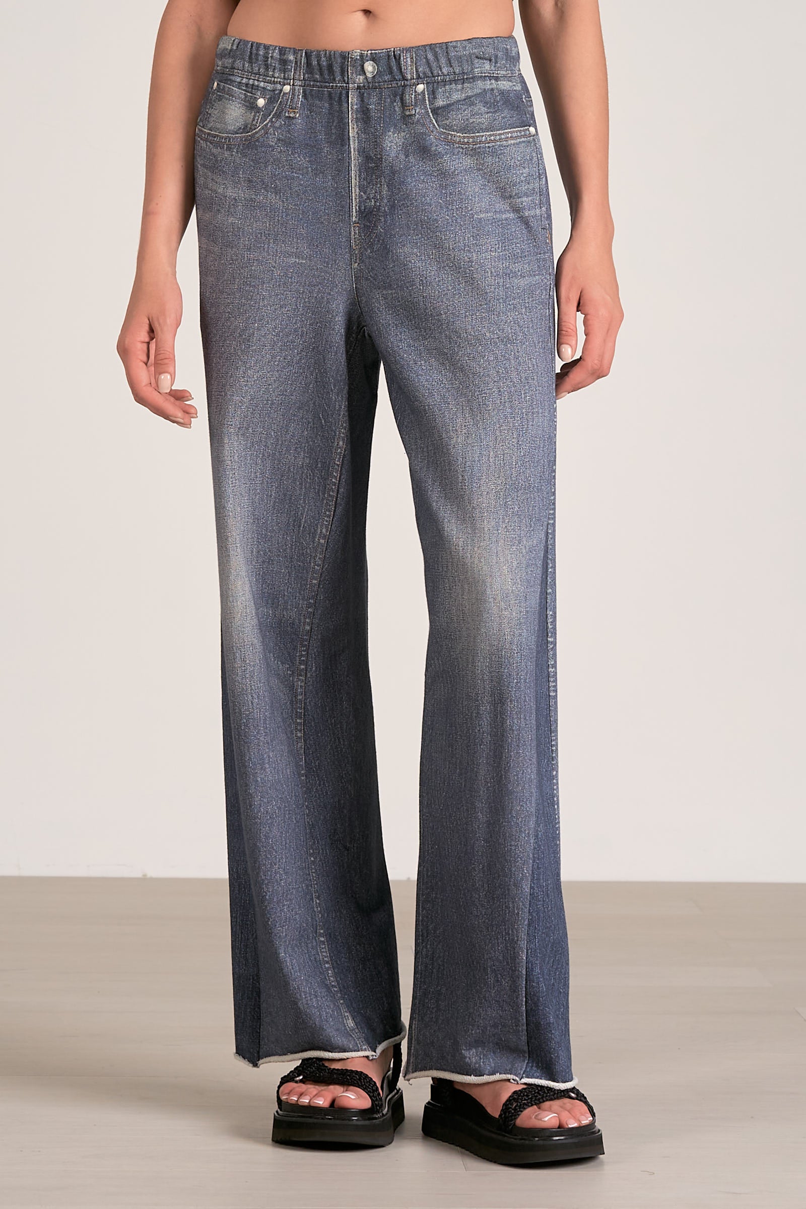 Wide-Leg Raw Hem Denim Jeans with Faded Wash