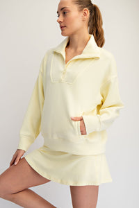 Modal Poly Span Quarter Zip Mock Neck Pullover in Butter Yellow